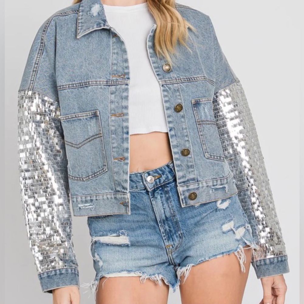 GeeGee Denim and Sequin Jacket Size Large